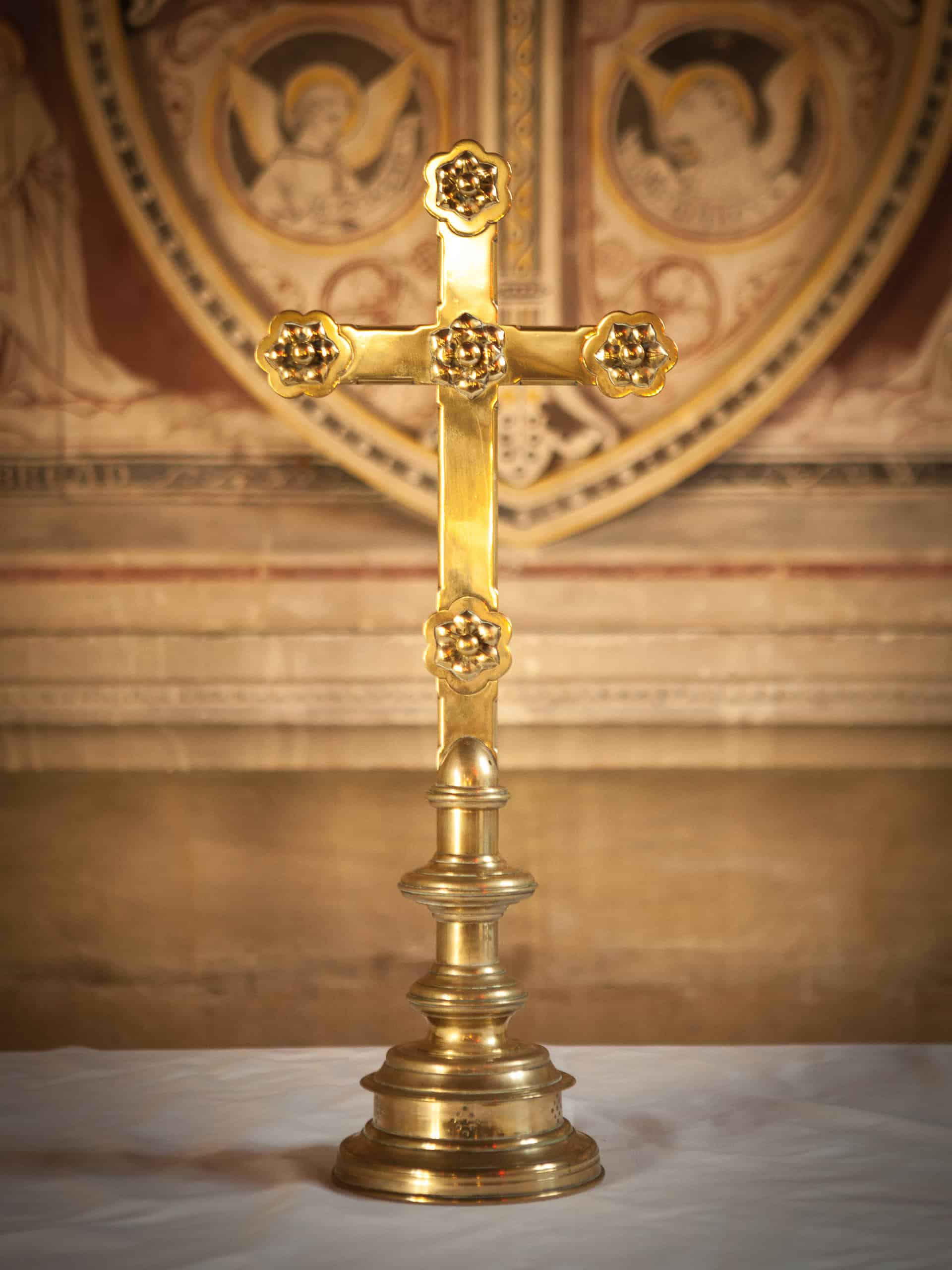 The brass altar cross at St Peter's